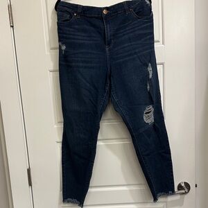 ARULA Dark Blue Distressed Ankle Jeans